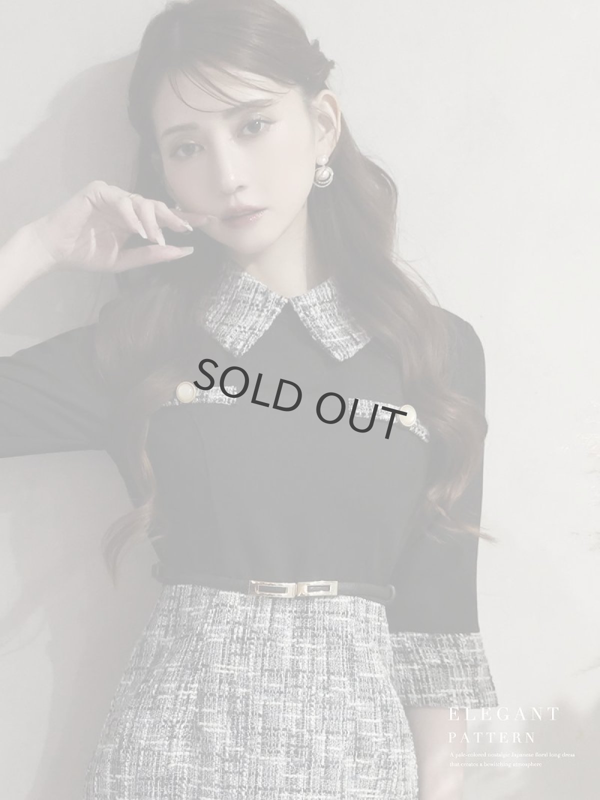 画像5: ワンピース キャバドレス 襟付き ツイード 袖付き 同伴 韓国ワンピース Belsia(S/M/L)(ブラック) (5)