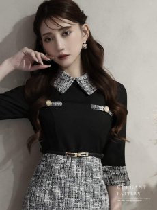 画像5: ワンピース キャバドレス 襟付き ツイード 袖付き 同伴 韓国ワンピース Belsia(S/M/L)(ブラック) (5)