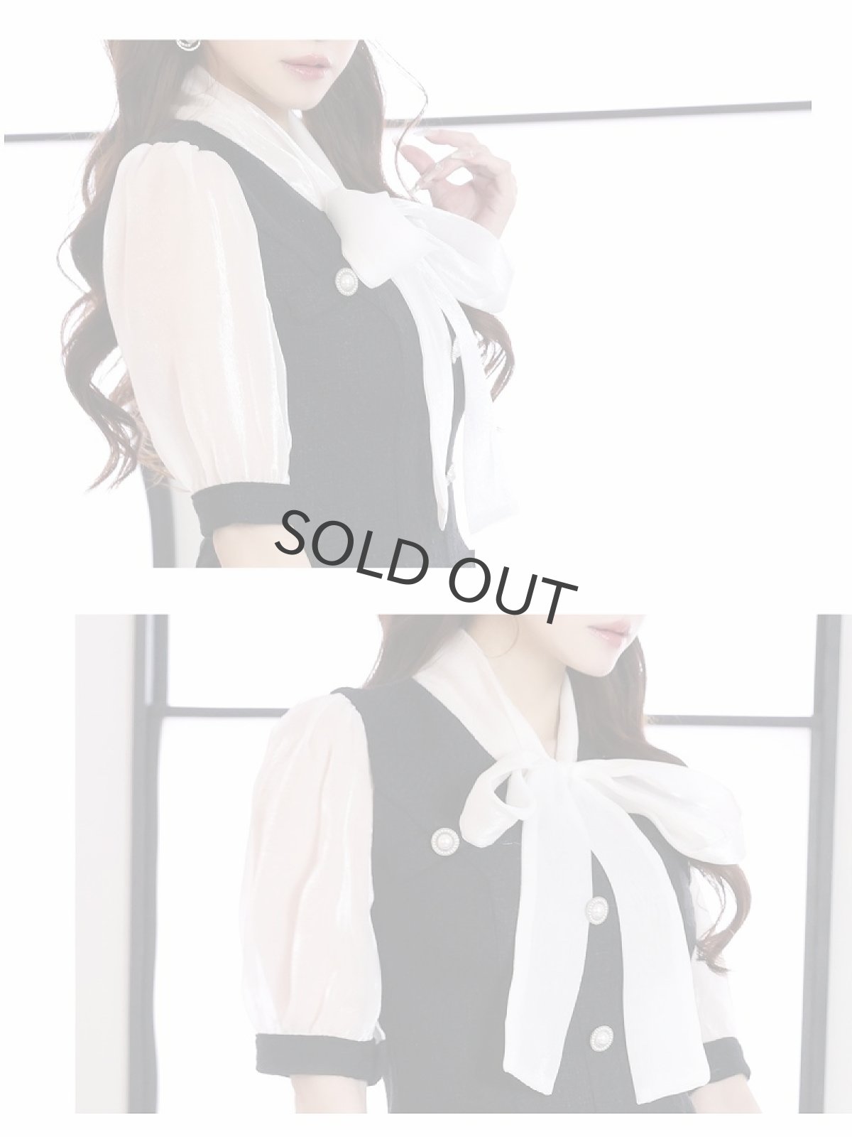 画像3: ワンピース キャバドレス ボータイ ツイード レイヤード風 韓国風 光沢があるシフォン Belsia(S/M/L)(ブラック) (3)