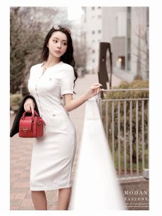 画像4: ワンピース キャバドレス 袖付き ライトツイード ジップ 上品 お出かけ DaysPiece(S/M/L/XL)(ホワイト/ブラック) (4)