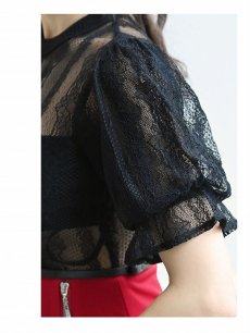 画像3: キャバドレス ミニ キャバドレス ミニドレス スリット レース パフスリーブ DaysPiece(S/M/L)(レッド/ターコイズ) (3)