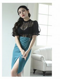 画像4: キャバドレス ミニ キャバドレス ミニドレス スリット レース パフスリーブ DaysPiece(S/M/L)(レッド/ターコイズ) (4)