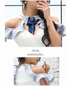 画像5: キャバドレス ミニ キャバドレス フリル ホルターネック バストカット ブローチ an(S/M)(ブルーグレー×ホワイト/ピンク×ホワイト) (5)