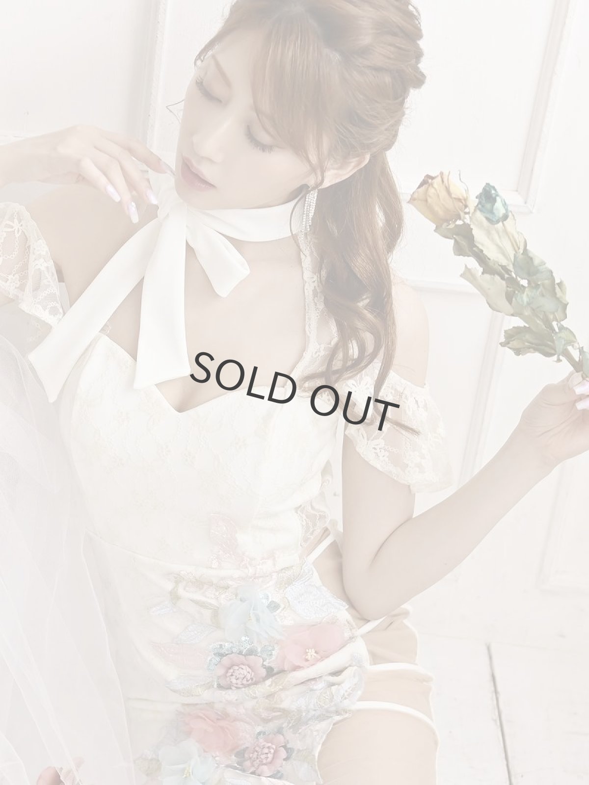 画像3: キャバドレス ミニ キャバドレス ネックリボン シアー 総レース オフショル Belsia(S/M/L)(ブルー/ピンク/ホワイト) (3)