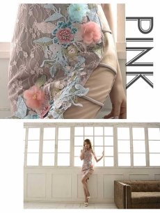 画像4: キャバドレス ミニ キャバドレス ネックリボン シアー 総レース オフショル Belsia(S/M/L)(ブルー/ピンク/ホワイト) (4)