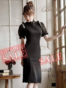 画像1: キャバドレス ミニ 半袖 ワンカラー ハイネック ミモレ丈 キャバ嬢 Belsia(S/M/L)(ブラック) (1)