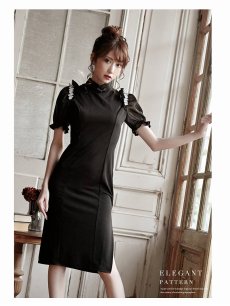 画像4: キャバドレス ミニ 半袖 ワンカラー ハイネック ミモレ丈 キャバ嬢 Belsia(S/M/L)(ブラック) (4)