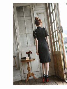 画像5: キャバドレス ミニ 半袖 ワンカラー ハイネック ミモレ丈 キャバ嬢 Belsia(S/M/L)(ブラック) (5)