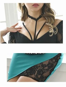 画像2: キャバドレス ミニ ランジェリー風 谷間 エロい 袖付 キャバドレス Belsia(XS/S/M/L)(ベージュ/グリーン) (2)