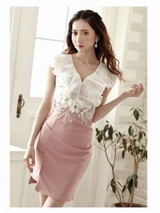 画像4: キャバドレス ミニ シアー 豪華 タイト フリル キャバドレス Belsia(S/M/L)(ピンク/グレー) (4)