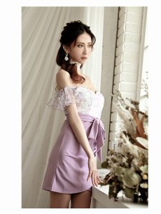 画像5: キャバドレス ミニ キャバドレス 大人 オフショル 上品 花柄 Belsia(S/M/L)(イエロー/パープル) (5)