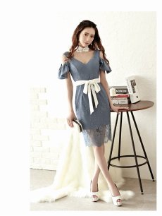 画像2: キャバドレス ミニ 膝丈 キャバドレス ミニ丈 キャバ嬢 パーティードレス Belsia(S/M/L)(ピンク/ブルー) (2)