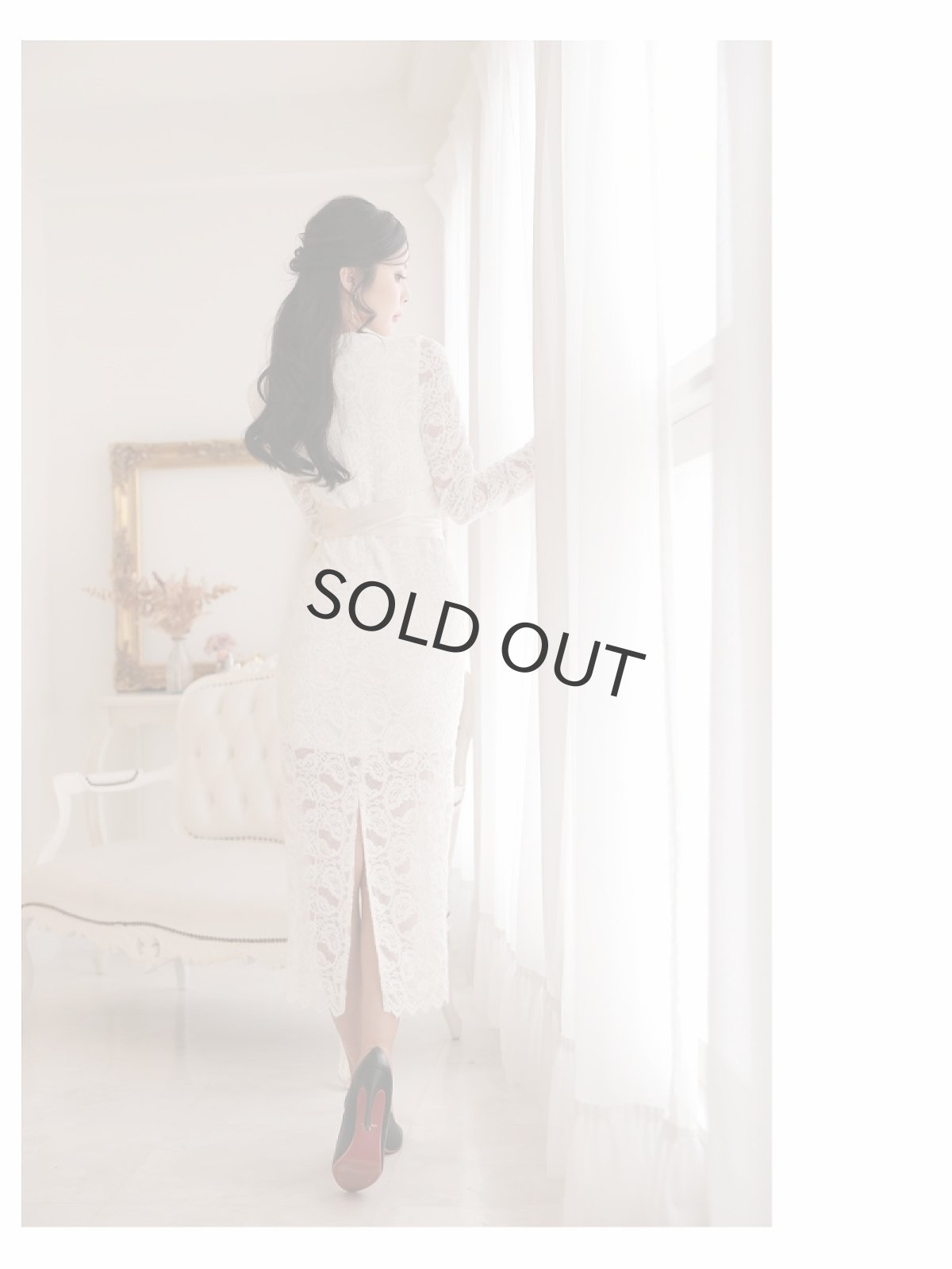 画像4: ワンピース キャバドレス 総レース 裏地つき あったかい 起毛レース ニット DaysPiece(M/L)(アイボリー/ブラック) (4)