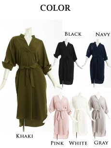 画像2: ワンピース キャバドレス 大人 膝丈 ミディアム丈 袖付 五分袖 DaysPiece(M)(ブラック/ホワイト/カーキ/グレー/ピンク/ネイビー) (2)