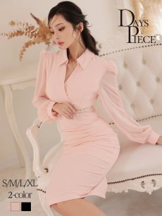 画像1: ※一部予約販売※ワンピース キャバドレス 袖付き シフォン袖 長袖 膝丈 ミディ丈 DaysPiece(S/M/L/XL)(ピンク/ブラック) (1)