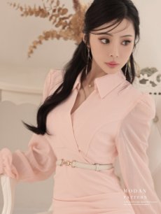 画像3: ※一部予約販売※ワンピース キャバドレス 袖付き シフォン袖 長袖 膝丈 ミディ丈 DaysPiece(S/M/L/XL)(ピンク/ブラック) (3)