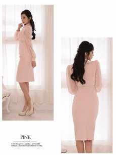 画像4: ※一部予約販売※ワンピース キャバドレス 袖付き シフォン袖 長袖 膝丈 ミディ丈 DaysPiece(S/M/L/XL)(ピンク/ブラック) (4)