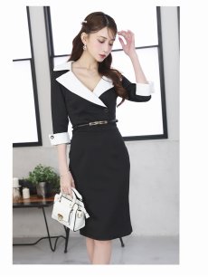 画像5: ※一部予約販売※キャバドレス ミニ ミディ丈 膝丈 袖付き 韓国風 お出かけ Belsia(S/M/L/XL)(ブラック(L/XL/4月下旬)) (5)