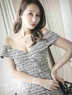 画像4: キャバドレス ミニ ツイード デコルテ えちえち 人気 ラウンジ Belsia(S/M/L)(ブラック/ブルー/ピンク) (4)