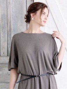 画像4: ワンピース キャバドレス パーティードレス ドルマン ワンピース ベルト付き 無地 DaysPiece(M)(ブラック/カーキ) (4)