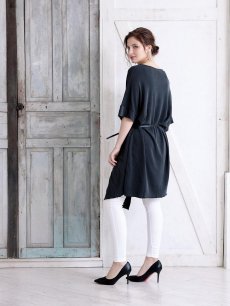 画像5: ワンピース キャバドレス パーティードレス ドルマン ワンピース ベルト付き 無地 DaysPiece(M)(ブラック/カーキ) (5)