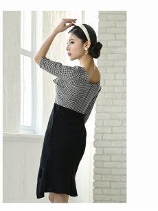 画像5: ワンピース キャバドレス ギンガムチェック フリル 膝丈 五分袖 パーティードレス DaysPiece(XS/S/M/L/XL(2L))(ブラック) (5)