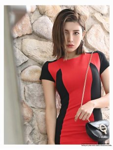 画像3: ワンピース キャバドレス バイカラー 半袖 シンプル タイト キャバドレス DaysPiece(S/M/L/XL(2L))(レッド/ブルー/ホワイト) (3)
