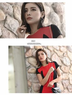 画像5: ワンピース キャバドレス バイカラー 半袖 シンプル タイト キャバドレス DaysPiece(S/M/L/XL(2L))(レッド/ブルー/ホワイト) (5)