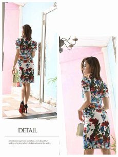 画像4: ワンピース キャバドレス 花柄 膝丈 ラウンドネック シンプル ストレッチ DaysPiece(XS/S/M/L/XL(2L))(ブラック/ホワイト) (4)