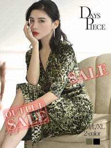 画像1: ワンピース キャバドレス 袖付 レオパード ベロア カシュクール 大人 DaysPiece(S/M/L/XL(2L))(ブラック/グリーン) (1)