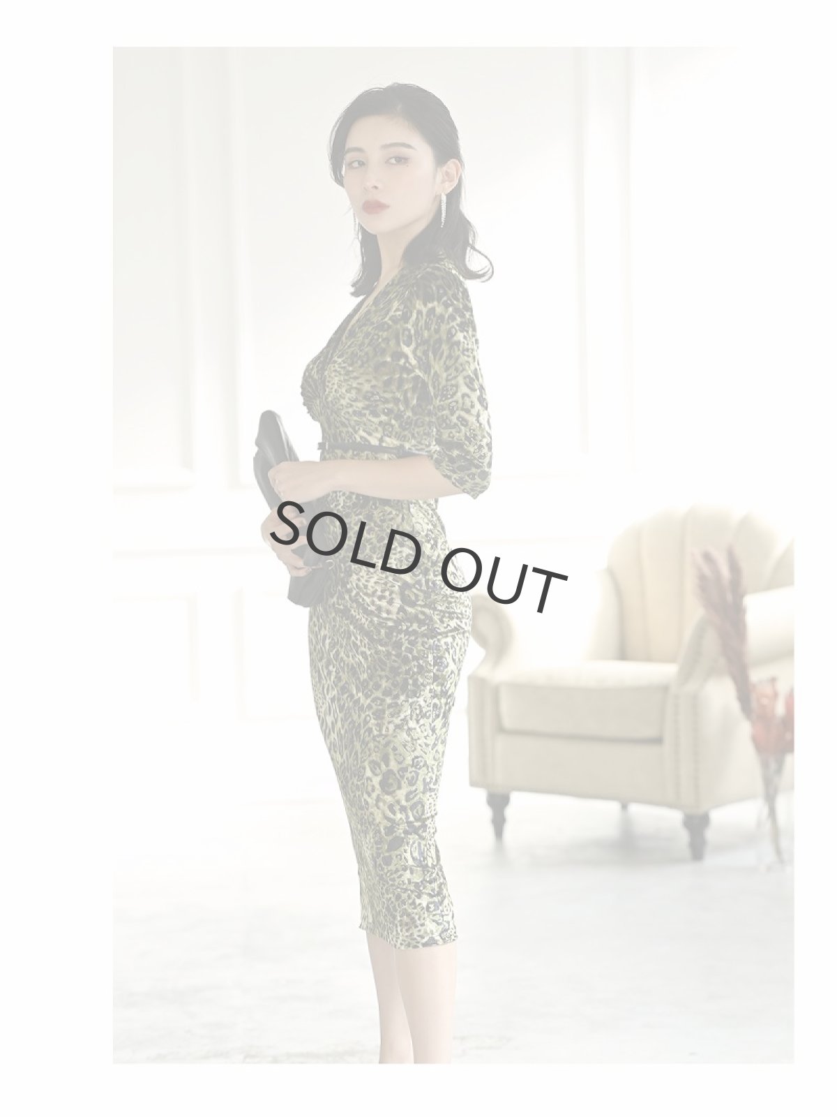 画像2: ワンピース キャバドレス 袖付 レオパード ベロア カシュクール 大人 DaysPiece(S/M/L/XL(2L))(ブラック/グリーン) (2)