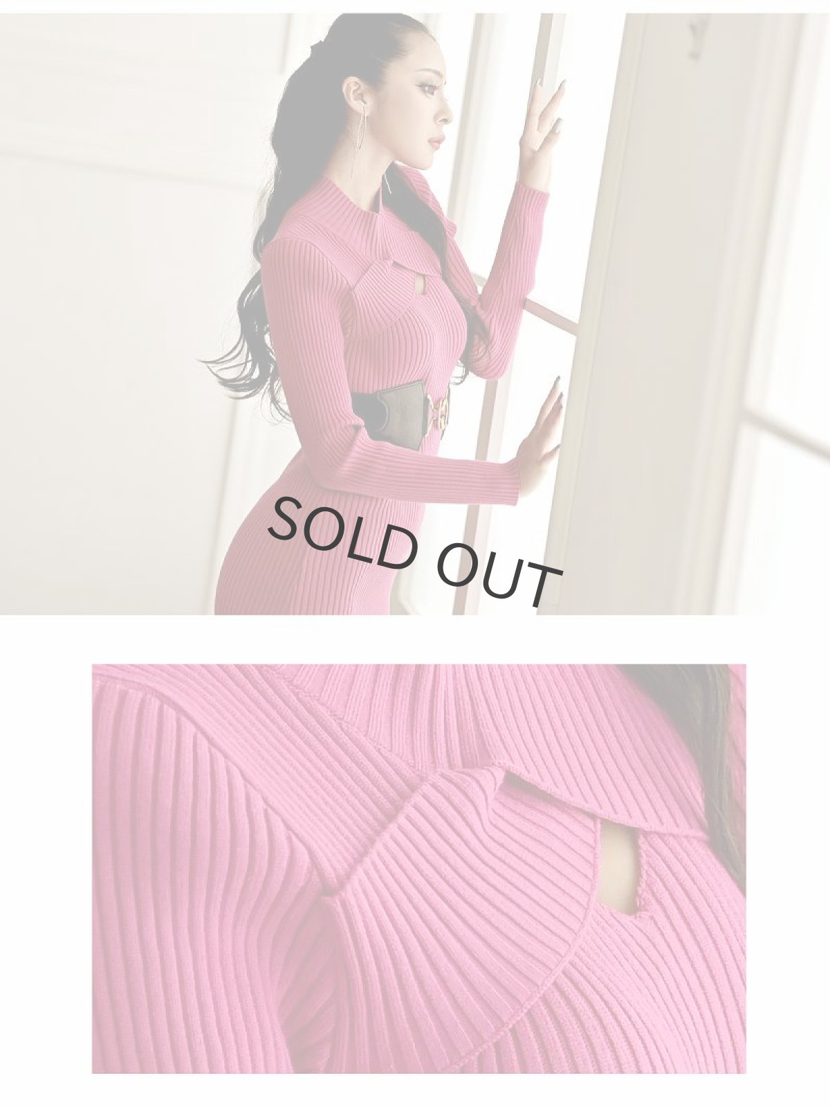 画像3: ワンピース キャバドレス リブ キャバドレス 韓国ドレス 上品 ハイネック DaysPiece(M)(ベージュ/ピンク/ブルー/ブラック) (3)