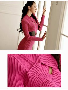 画像3: ワンピース キャバドレス リブ キャバドレス 韓国ドレス 上品 ハイネック DaysPiece(M)(ベージュ/ピンク/ブルー/ブラック) (3)