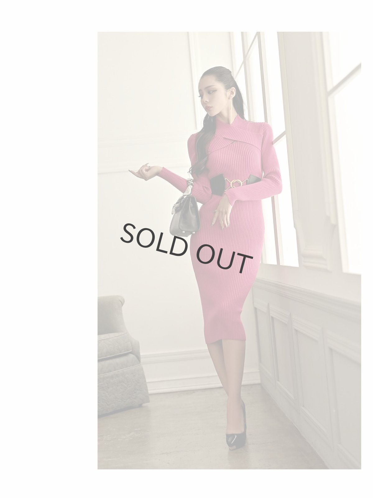 画像4: ワンピース キャバドレス リブ キャバドレス 韓国ドレス 上品 ハイネック DaysPiece(M)(ベージュ/ピンク/ブルー/ブラック) (4)