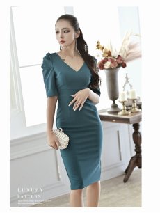 画像2: ワンピース キャバドレス キャバドレス 結婚式 フォーマルドレス 袖付 スレンダー DaysPiece(S/M/L/XL(2L))(ワイン/ターコイズ/グレージュ) (2)