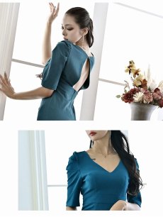 画像3: ワンピース キャバドレス キャバドレス 結婚式 フォーマルドレス 袖付 スレンダー DaysPiece(S/M/L/XL(2L))(ワイン/ターコイズ/グレージュ) (3)