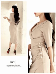 画像5: ワンピース キャバドレス セレブ カシュクール 膝丈 キャバドレス 大人 DaysPiece(S/M/L/XL(2L))(ブラック/ベージュ) (5)