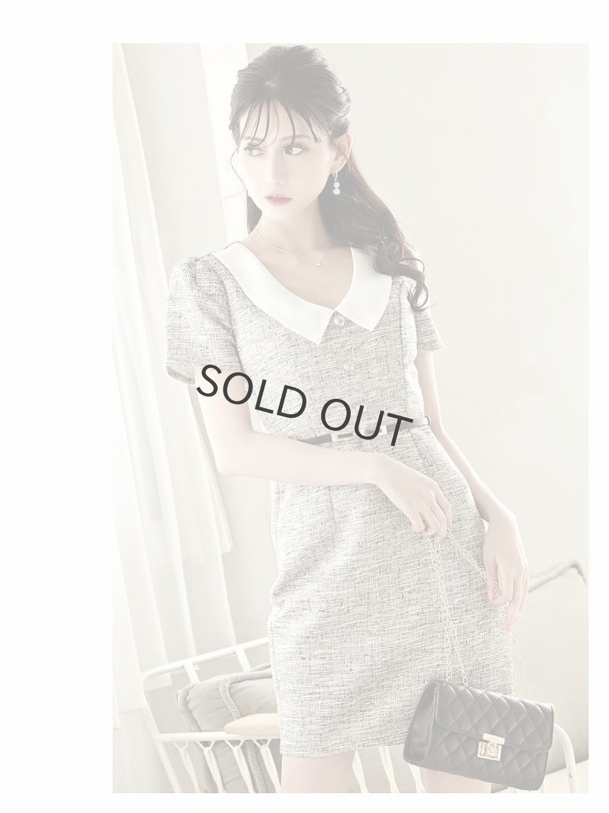 画像4: ワンピース キャバドレス ミックスツイード サマーツイード キャバ嬢 韓国風 キャバドレス Belsia(S/M/L)(ラベンダー/ブラック) (4)