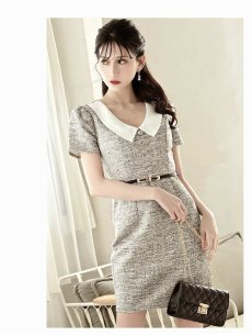 画像4: ワンピース キャバドレス ミックスツイード サマーツイード キャバ嬢 韓国風 キャバドレス Belsia(S/M/L)(ラベンダー/ブラック) (4)