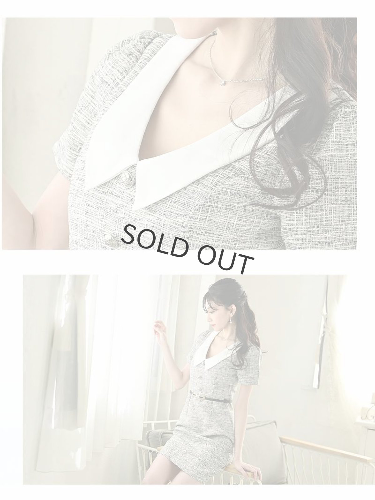 画像5: ワンピース キャバドレス ミックスツイード サマーツイード キャバ嬢 韓国風 キャバドレス Belsia(S/M/L)(ラベンダー/ブラック) (5)