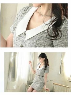画像5: ワンピース キャバドレス ミックスツイード サマーツイード キャバ嬢 韓国風 キャバドレス Belsia(S/M/L)(ラベンダー/ブラック) (5)