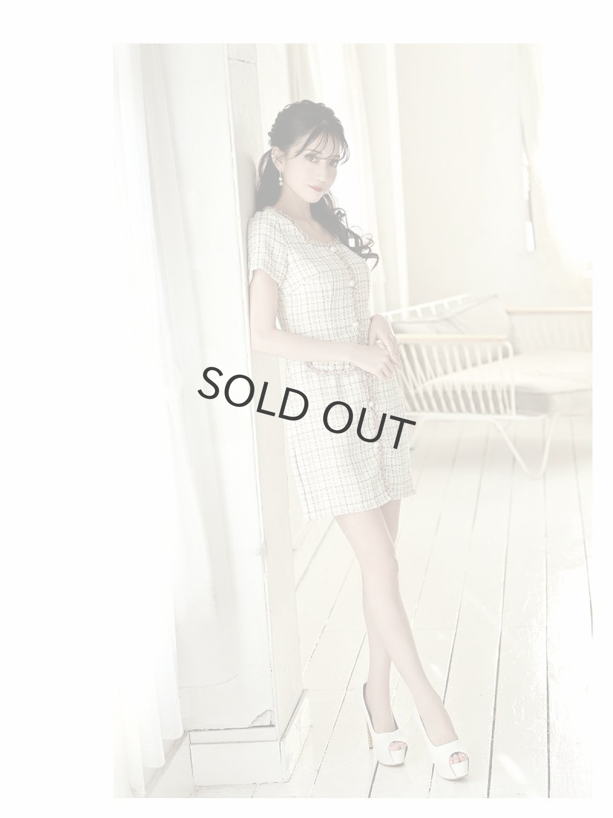 画像2: ワンピース キャバドレス キャバドレス チェック 半袖 豪華 サマーツイード Belsia.LUX(S/M/L)(ベージュ/ブルー) (2)