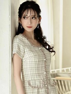 画像3: ワンピース キャバドレス キャバドレス チェック 半袖 豪華 サマーツイード Belsia.LUX(S/M/L)(ベージュ/ブルー) (3)