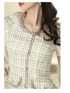 画像5: ワンピース キャバドレス キャバドレス チェック 半袖 豪華 サマーツイード Belsia.LUX(S/M/L)(ベージュ/ブルー) (5)