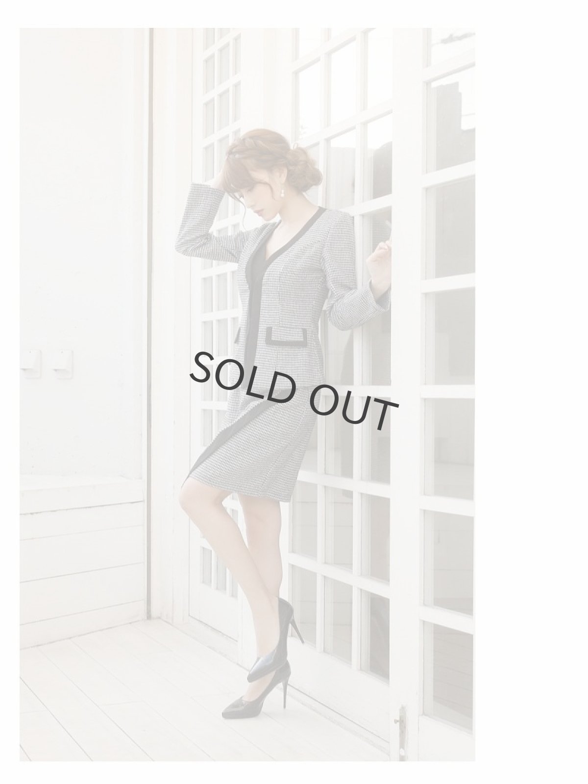 画像2: キャバスーツ 千鳥柄 ツイード 膝丈 フォーマル セットアップ Belsia.LUX(S/M/L/XL(2L)/XXL(3L))(ブラック) (2)