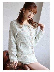 画像5: キャバスーツ コンパニオン フォーマル ノーカラー チェック ジャケット Belsia.LUX(S/M/L)(ブラック/オフホワイト/ミント) (5)