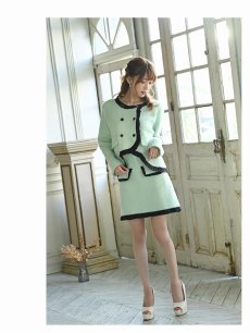 画像2: キャバスーツ ダブルジャケット ママスーツ アシンメトリー ナイトスーツ 可愛い Belsia(M)(ブラック/ホワイト/グリーン) (2)