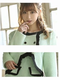 画像3: キャバスーツ ダブルジャケット ママスーツ アシンメトリー ナイトスーツ 可愛い Belsia(M)(ブラック/ホワイト/グリーン) (3)