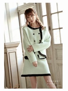 画像4: キャバスーツ ダブルジャケット ママスーツ アシンメトリー ナイトスーツ 可愛い Belsia(M)(ブラック/ホワイト/グリーン) (4)