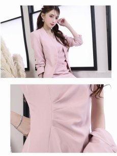 画像3: キャバスーツ シンプル 無地 ノーカラージャケット ワンピース 大きいサイズ Belsia(S/M/L/XL/3L)(ピンク/グレー) (3)
